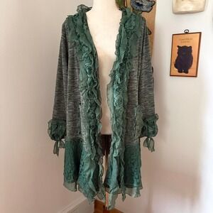 Pretty Angel Green Whimsigoth Cardigan Ruffle Rosette Lace Small